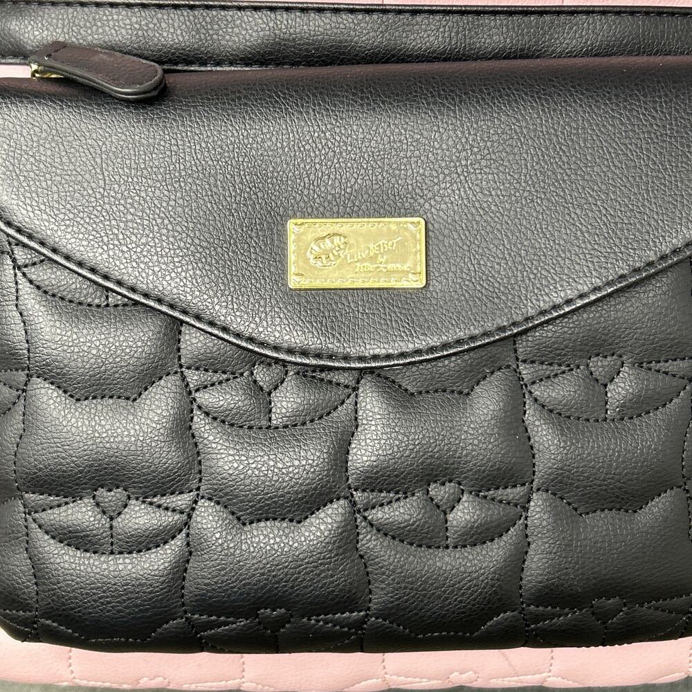 Luv Betsey Johnson Lorene Quilted Cat Face Pink Black Backpack with Crossbody - Picture 9 of 15